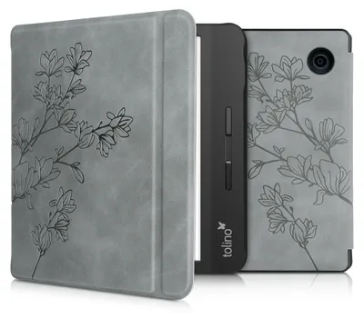 Produktbild von kwmobile Schutzhülle für Tolino Vision 5 Hülle - eReader Case aus Kunstleder mit Auto Sleep Funktion - Magnolien mit Grau