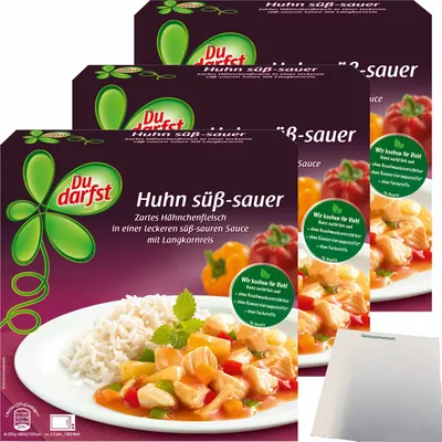 Produktbild von Du darfst Menü Huhn süß-sauer 3er Pack (3x375g Packung) + usy Block