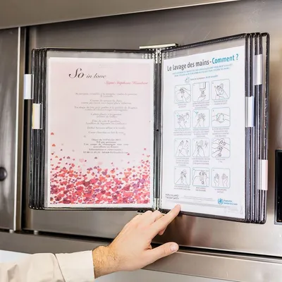 Produktbild von Wandsichttafelsystem A4 aus Edelstahl seitl. offen mit 10 Sichttafeln A4 schwarz