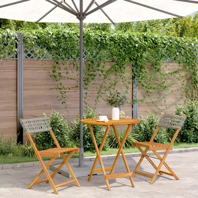 Obrázek produktu pro Maison Exclusive – 3dílná bistro sada, šedý poly ratan a masivní dřevo