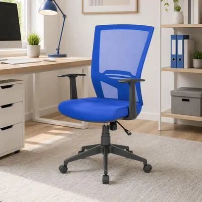 Produktbild von Bürostuhl Dlom, Mesh Chefsessel mit Armlehnen, Ergonomischer Bürositz, 59x64h96/106 cm, Blau