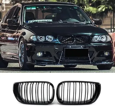 Produktbild von E46 Kühlergrill Passend für BMW 3er E46 4 Door 2002-2005 LCI Facelift Grill Nieren Glanz Schwarz Doppelsteg Sport (Nicht geeignet für 2 Türen)