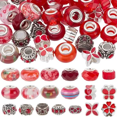 Productafbeelding van Set van 50 Europese Rode Kralen met Groot Gat voor Sieraden