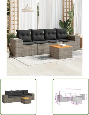 Produktbild von The Living Store 5-tlg. Garten-Sofagarnitur mit Kissen Grau Poly Rattan