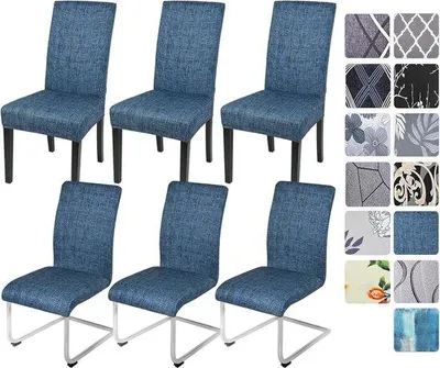 Produktbild von Famanu Stuhlhussen Set von 6 - elastisch, abnehmbar, waschbar, marineblau