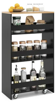 Obrázek produktu pro Úzký pojízdný úložný vozík s nabíjecí stanicí, 4 úrovně, černý