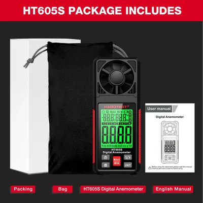 Obrázok produktu pre HABOTEST HT605S Digitálny anemometer 0-12 Beaufortovej stupnice Ručný merač rýchlosti vetra s podsvieteným LCD displejom Merač prietoku vzduchu Merač rýchlosti vzduchu Merač teploty vlhkosti pre plachtenie Surfovanie Lietajúci dron