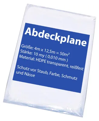 Produktbild von Abdeckfolie Malerplane 4x12,5m Schutzfolie 10my Profi 50 Stück 50m²