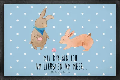 Produktbild von Mr. & Mrs. Panda Schmutzmatte Hasen Muschel 40 x 60 cm - Blau Pastell - Geschenk, Strand, Freundin, BFF, teppichmatte, fußmatte, Muscheln, Schmutzfangmatte, Muttertag