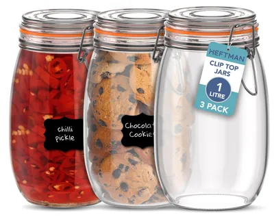 3er-Set Clip-Top-Gläser, 1 l, luftdicht, inkl. Etiketten & Stift