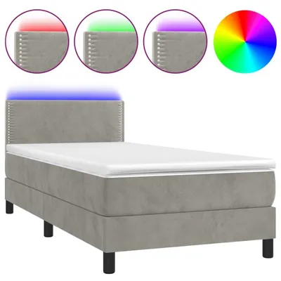 Produktbild von Boxspringbett mit Matratze & LED Hellgrau 100x200 cm Samt