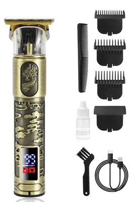 Imagen del producto de Cortapelos para hombres: recortador de pelo y barba inalámbrico, con carga USB-C, pantalla LED, 3-4 peines guía, cuchillas de acero inoxidable, rango de corte de 0,5 mm a más de 20 mm. Color: dorado