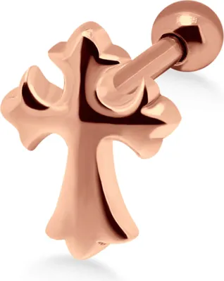 Produktbild von Ohrring Helix Ohrpiercing 925 Sterling Silber Kreuz in verschiedenen Farben Material - Silber rosévergoldet Verschlusskugel - 4 mm Stablänge - 6 mm