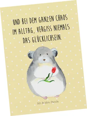 Produktbild von Mr. & Mrs. Panda Postkarte Chinchilla Blume - Gelb Pastell - Geschenk, Postkarten, Büro, Chaos, Liebeskummer, Kummer, Fotokarte, Lustige Sprüche, Chinchillas, bildkarte