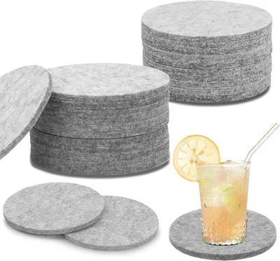 Productafbeelding van Vilt Coasters 30 Set, Rond, Wasbaar, Antislip, Hittebestendig, voor Tafel, Dranken, Grijs