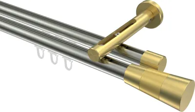 Produktbild von Interdeco Innenlaufstange / Gardinenstange mit Innenlauf Edelstahl-Optik / Messing-Optik, Typ Siteno Tanara (Konus Bicolor), 20 mm Ø 2-läufig, 100 cm