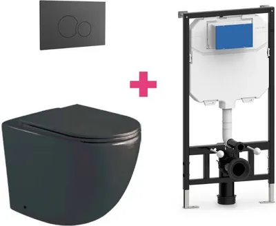 Produktbild von Wand-WC Komplett-Set GENOVA schwarz mit Vorwandelement und Betätigungsplatte