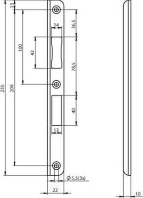 Immagine prodotto di Assa Abloy N6000 Contropiastra angolare | Acciaio inossidabile 22x235x10x3 mm rettangolare | dr 1+3 - 10049714