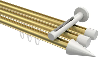 Produktbild von Interdeco Innenlaufstange / Gardinenstange mit Innenlauf Messing-Optik / Weiß, Typ Siteno Savio (Kegel), 20 mm Ø 3-läufig, 120 cm