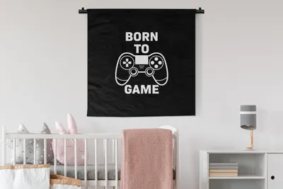 Produktbild von MuchoWow® Wandteppich Wandbehang Gaming - Zitate - Controller - Zum Spielen geboren - Schwarz - Weiß 90x90 cm Tapisserie Dekoration Wandtuch - Wandaufhänger