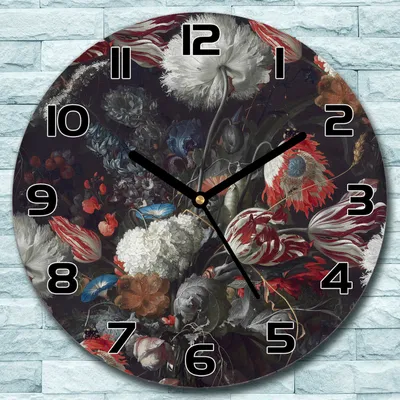 Produktbild von Wanduhr aus Glas Rund fi 30 Blumenstrauß Malerei Quarz Deko Schlafzimmer Büro