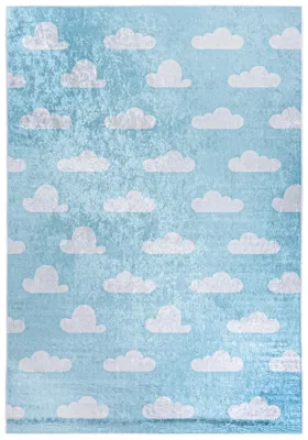 Produktbild von Mazovia Kinderteppich Wolken Blau 140x200 cm Kurzflor Pflegeleicht Spielteppich für Kinderzimmer