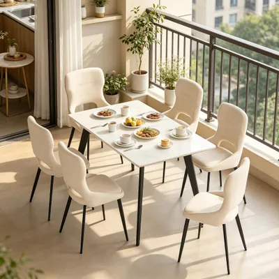 Produktbild von Tischstuhl,Akzentstuhl,Essstuhl,Wohnzimmerstuhl,Gepolsterter Umkleiderstuhl(nur 6PCS Stühle) Beige