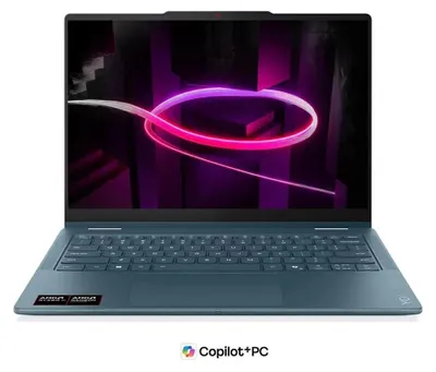 Zdjęcie produktu dla Lenovo Yoga 7 Gen 11 14AGP11, procesor AMD Ryzen AI 5 435, ekran 14 cali WUXGA OLED dotykowy, 400 nitów, 60 Hz, matowy, 16 GB pamięci LPDDR5X-8000, dysk SSD 512 GB, karta graficzna Radeon 840M, kamera 5.0MP + IR, bateria 70Wh, system Windows 11, kolor: Tidal Teal