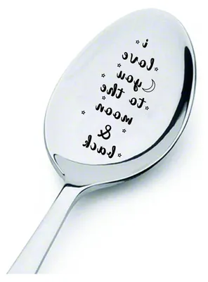 Produktbild von Ich liebe dich bis zum Mond und zurück - Löffel Gravur Personalisiertes Geschenk für Freundin, Freund, Schwester, Bruder, Mann, Frau, Oma, Opa, Mutter, Vater, Teelöffel, Kaffeelöffel