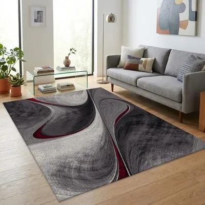 Produktbild von TapisTrend Designerteppich Rot 80x150 cm Moderner abstrakter Teppich mit fließendem Muster in Marmoroptik und grafischen Kurven