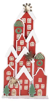 Obrázek produktu pro Clayre & Eef Vánoční dekorace figurka domeček 28x8x56 cm červená kovová