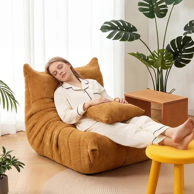 Produktbild von Schlafsofas Relaxsessel mit Rückenlehne,Lazy Sofa,Indoor-Sitzkissen,faltbarer Meditationsstuhl,geeignet für Schlafzimmer, Wohnzimmer,Gelb