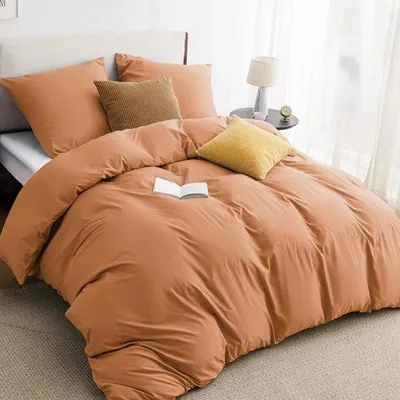 Immagine prodotto di Set di lenzuola matrimoniali Ibenzoa® composto da 2 pezzi, 135x200 cm – Arancione, in microfibra di poliestere, composto da: lenzuolo copripiumino e federa da 80x80 cm