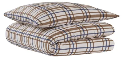 Produktbild von uncover by SCHIESSER Bettwäscheset Maxim | 2-teilig | Kariert | Satin | 100% Baumwolle | Reißverschluss | 135x200cm + 80x80cm | Taupe-Blau