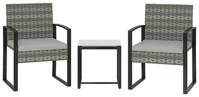 Immagine prodotto di Set da bistrot in rattan, composto da 3 pezzi: 2 sedie e un tavolo | Colore: grigio chiaro | Dimensioni: 55x58x76 cm