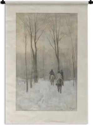Produktbild von MuchoWow® Wandteppich Wandbehang Reiter im Schnee im Haagse Bos - Gemälde von Anton Mauve 90x135 cm Tapisserie Dekoration Wandtuch - Baumwolle - Wandskulptur