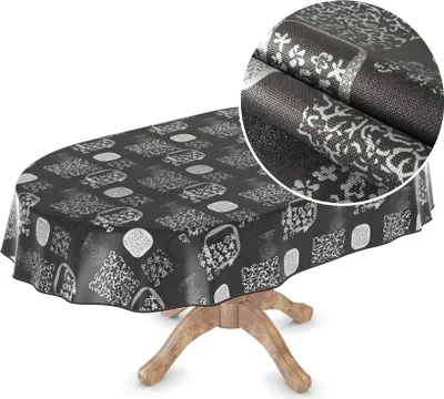 Produktbild von Tischdecke Wachstuch Premium Ornamente Schwarz Robust Wasserabweisend Oval Breite 140 cm Länge 320 cm