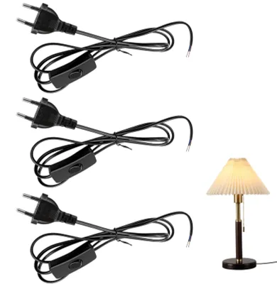 Imagen del producto de 3 cables con enchufe e interruptor, de 1,8 metros, para lámparas y lámparas de mesa