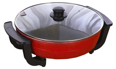 Produktbild von Elektrischer Yuanyang Hot Pot - 6L Suppen- und Fondue-Topf - Doppel-Dampfgarer mit 2 Kammern - 1300W - Rot