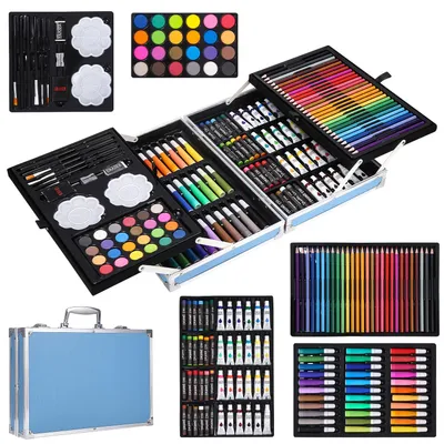 Image de Malset de 144 pièces, comprenant des crayons de couleur et des aquarelles, idéal pour les loisirs créatifs