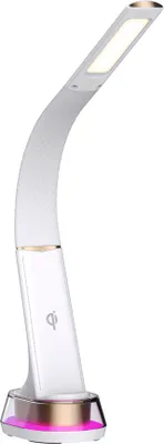 Zdjęcie produktu dla IMMAX LED lampa biurkowa Corella z ładowaniem Qi biała ze złotymi elementami, podświetlenie RGB