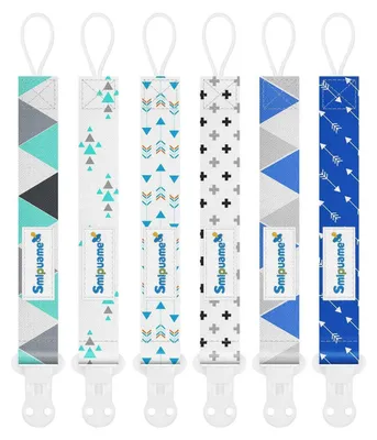 Productafbeelding van Rammelaarketting baby, 6 stuks, BPA-vrij, katoen, blauw en groen, voor fopspeen en bijtring