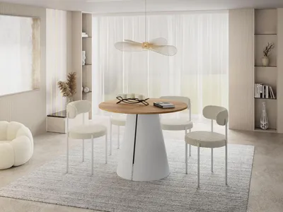 Produktbild von Esstisch Rund Ausziehbar im Loft-Stil – 120 bis 200 cm – Industrieller Platzsparender Tisch mit Weißen Konischem Metallbeinen für 6 bis 10 Personen, Esszimmer – Eiche Hell Braun