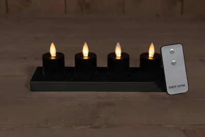 Productafbeelding van Set 4 St Inductive Rechargeable Black Tealight Moving Flame Anna's Collection