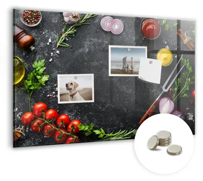 Produktbild von Dekorative Magnettafel 60x40 cm - Magnetwand - für Fotos, Karten und Notizen - Fotowand - Memoboard - Magnetpinnwand - Wanddekoration - Gemüse auf der Theke