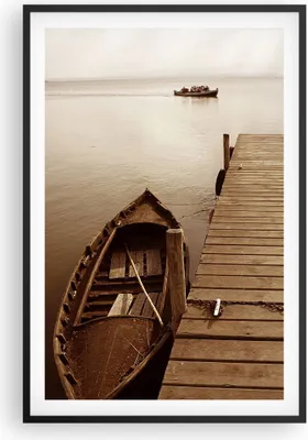 Produktbild von Gerahmtes Poster - Schwarzer Rahmen - Brücke Boot Sepia - 61x91,5 cm - Wand Bild - Wanddeko - Wandbilder - Kunstposter - Wandposter - Bilderrahmen - Bilder - Kunstdruck - Wandbild - P2BPA61x91-4135