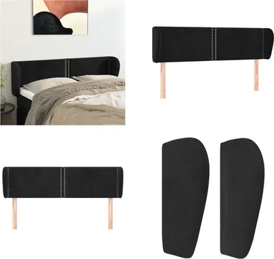 Produktbild von vidaXL Kopfteil mit Ohren Schwarz 147x23x78/88 cm Samt - Kopfteil - Kopfteile - Bett-Kopfteil - Bettkopfteil
