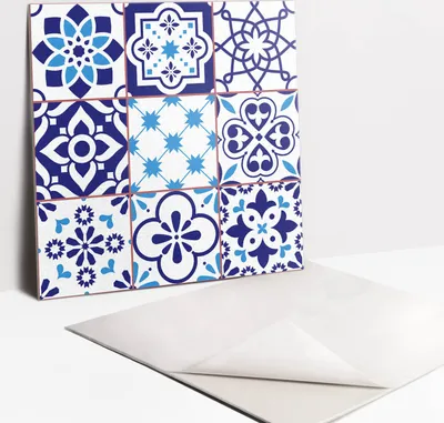 Produktbild von Fliesenaufkleber Set - 9 Stück Selbstklebende PVC Fliesen-Designs - Für Bad und Küche 30 x 30 - Dekorative Kacheln