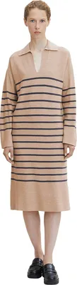 Produktbild von TOM TAILOR Damen Strickkleid mit Kragen 1032613, 30188 - Beige Anthracite Knit S