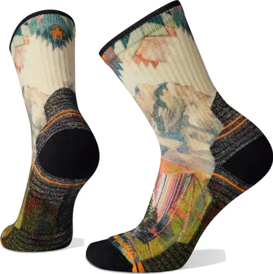 Image de Chaussettes Smartwool Performance Hike Light Cushion Mountain Print Crew pour femme, couleur naturelle, taille S (EU 34-37)